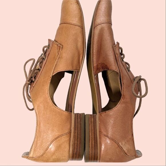 Vintage Steve Madden Lace Up Tan Leather Cut Out Sides Loafer size 10 - Picture 5 of 16